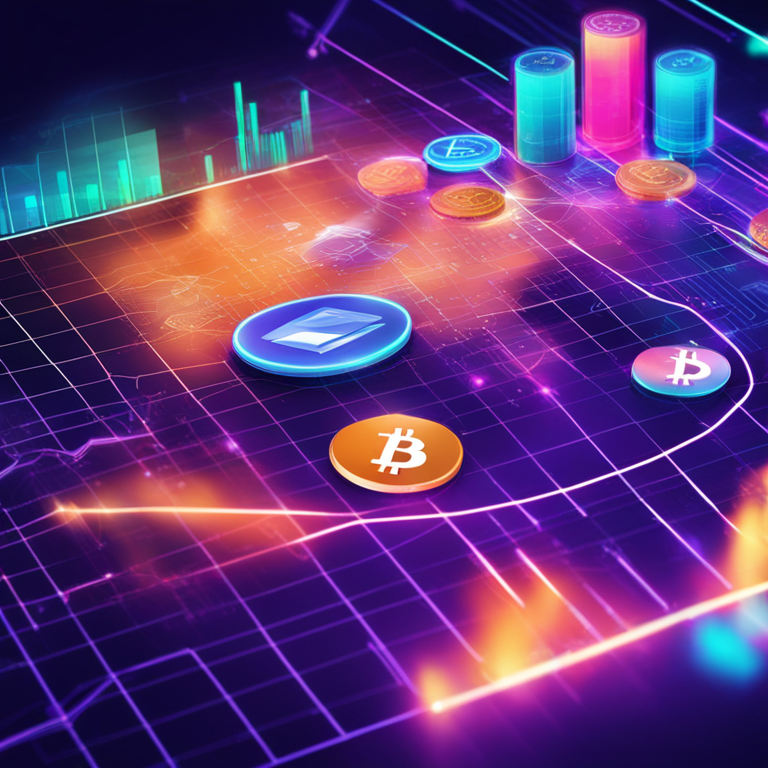 digital illustration of cryptocurrency investment, showing figures and charts, Artstation HQ, digital art, vibrant colors, detailed analysis, abstract financial background