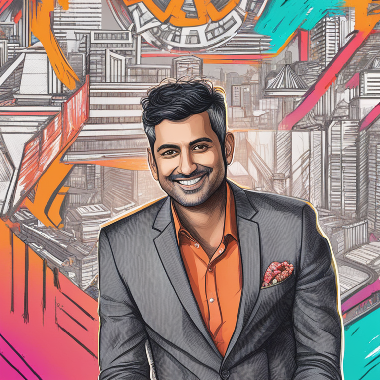 hand-drawn digital illustration of Salim Ramji, Vanguard's new CEO, dynamic style, high-quality Artstation HQ, digital art, intricate details, professional and approachable, vibrant corporate background, trending magazine