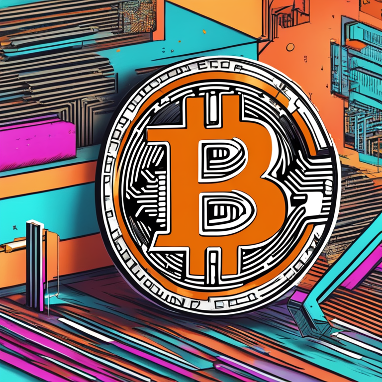 hand-drawn digital illustration of a Bitcoin ETF concept, vibrant colors, digitally modernized, featured on Artstation, detailed and minimalistic, high-tech finance theme, abstract magazine layout