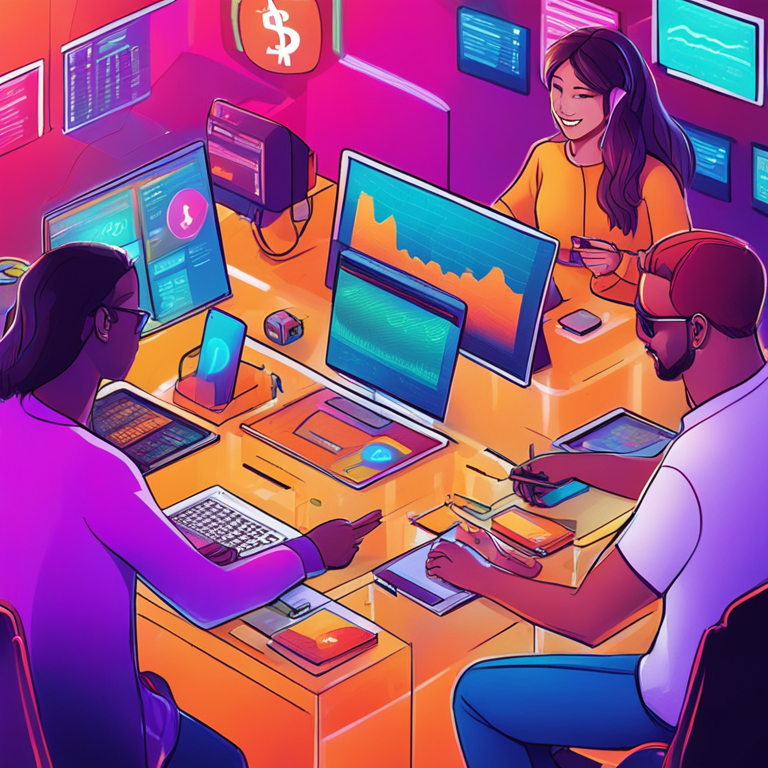 A hand-drawn digital illustration of people trading cryptocurrencies using sleek modern interfaces, digital art, Artstation HQ, vibrant colors, by famous artists, showcasing technology transition