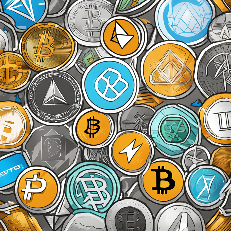 hand-drawn digital illustration of various cryptocurrency symbols, Artstation HQ, digital art