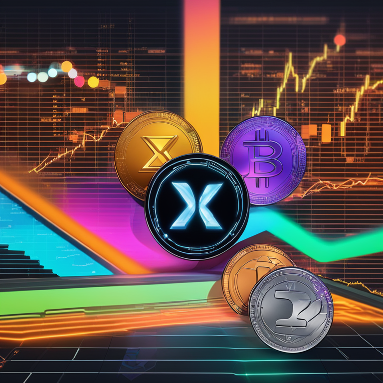 digital illustration of XRP climbing a cryptocurrency chart, modern and vibrant, with a background of futuristic market trends, Artstation, high-detail, digital art