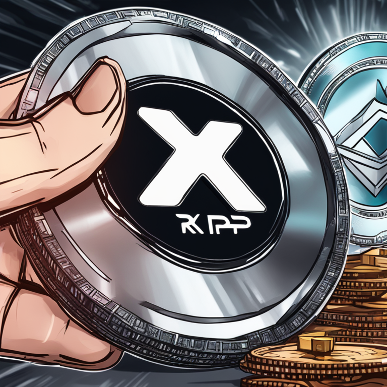 hand-drawn digital illustration of XRP cryptocurrency coin rising in value, Artstation HQ, digital art