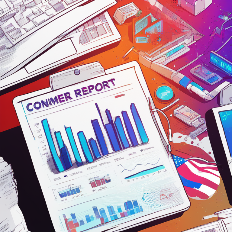 hand-drawn digital illustration of futuristic U.S. consumer price index report, Artstation HQ, digital art, statistical graphs, vibrant colors, futuristic design