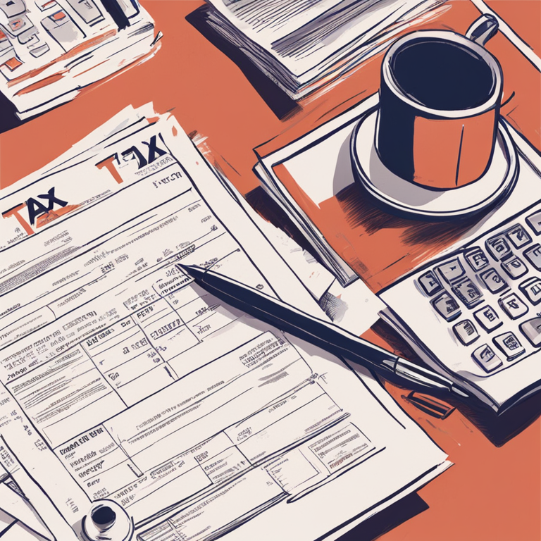 hand-drawn digital illustration of tax forms with business obstacles metaphor, Artstation HQ, digital art, trendy magazine publication style, complex tax calculations