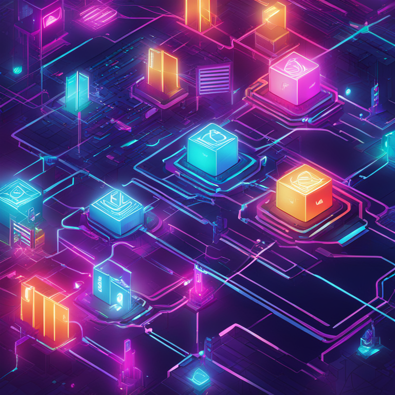 Hand-drawn digital illustration of a futuristic blockchain network collaboration, Artstation HQ, high-resolution, vibrant colors