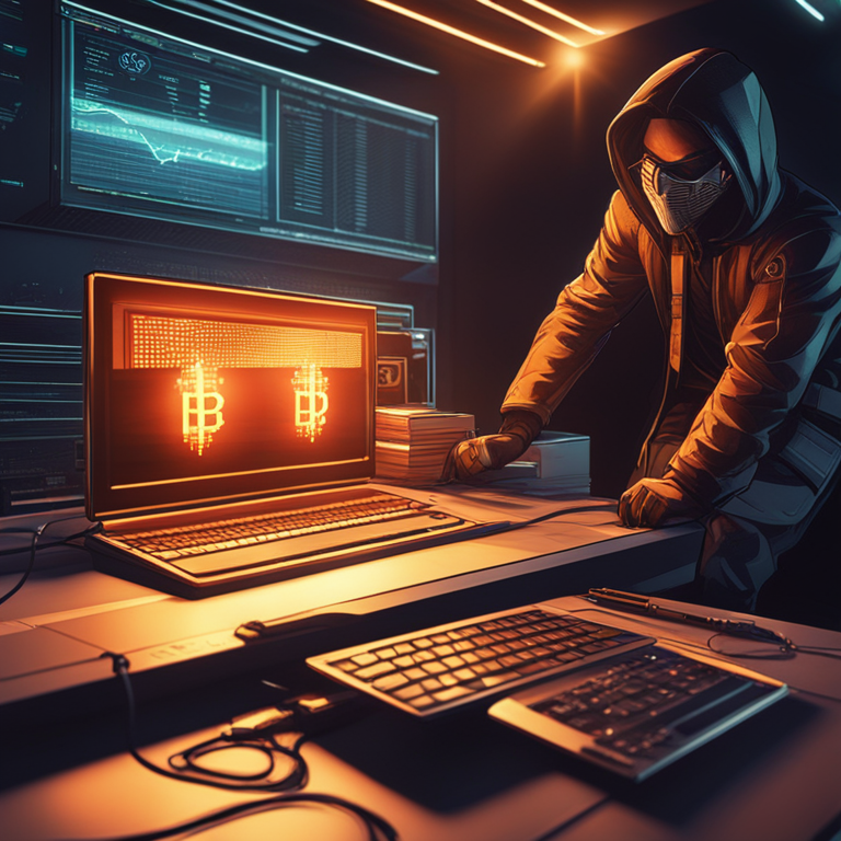 Stable diffusion illustration of a hacker themed cryptocurrency exploit, with a digital vault being breached, dramatic lighting, high detail, Artstation HQ, trending on Artstation, digital art.