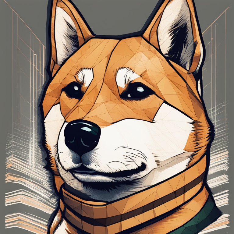 Hand-drawn digital illustration, Artstation HQ, digital art of a Shiba Inu emblem integrated within converging trendlines, representing the falling wedge chart pattern