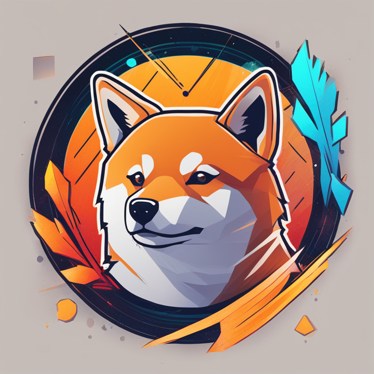 hand-drawn digital illustration, Artstation HQ, digital art, Shiba Inu cryptocurrency symbol with arrows signifying rising and falling trends. The background is a modern, abstract design with vibrant crypto-related elements.