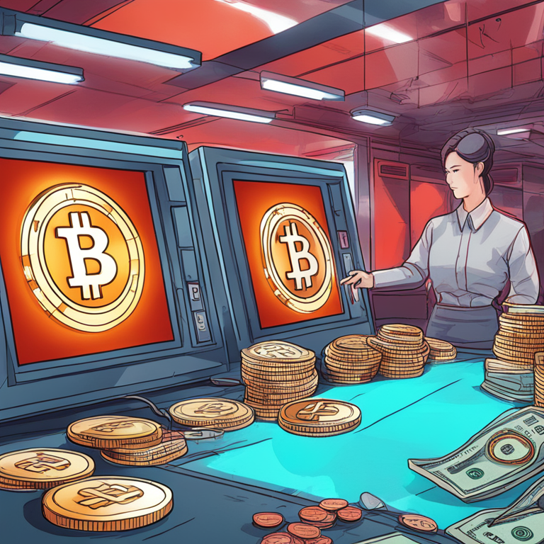 hand-drawn digital illustration of North Korea laundering cryptocurrency, Artstation HQ, digital art, abstract depiction of money flow, blockchain, high-tech visuals, detailed, trendy colors