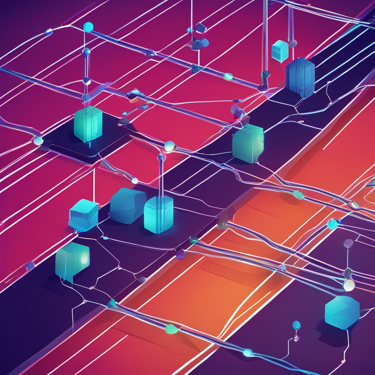 A hand-drawn digital illustration, Artstation HQ, depicting a blockchain network with interconnected nodes, vibrant colors, modern and sleek lines, digital art style