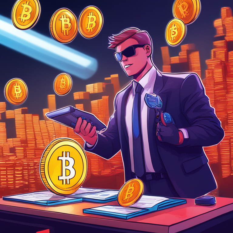 A digital illustration of a crackdown on illegal tax practices using cryptocurrencies, digital art, vibrant colors, caught in the act, Artstation HQ