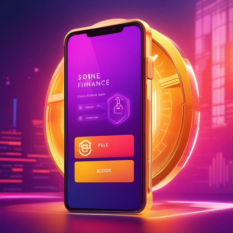 digital illustration showing Sonne Finance app user interface suspended with digital padlock symbol, Artstation HQ, vibrant color palette, detailed design indicating security halt