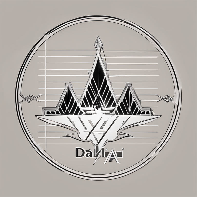 hand-drawn digital illustration of DAI logo, fluctuating graph lines, Artstation HQ, digital art