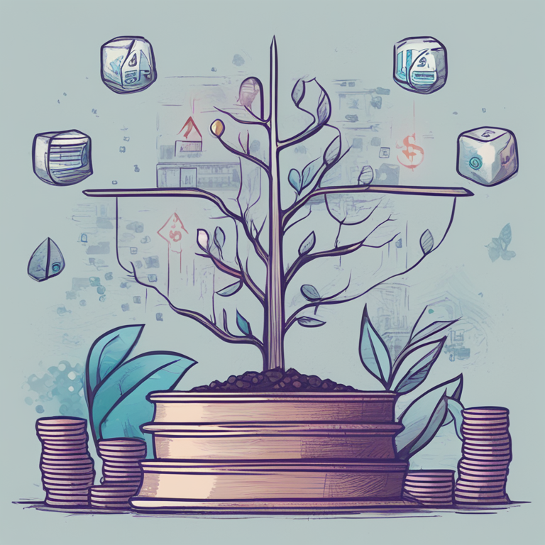 conceptual representation of financial strategy and growth, blending traditional and digital finance elements, hand-drawn digital illustration, Artstation HQ, digital art