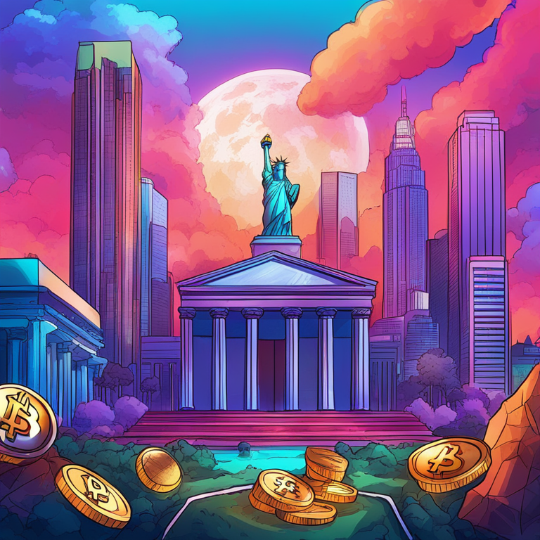 hand-drawn digital illustration of global financial landmarks transitioning to crypto regulations, Artstation HQ, digital art, vibrant colors, eye-catching