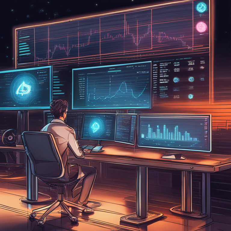 Hand-drawn digital illustration of an AI predicting future cryptocurrency prices, Artstation HQ, digital art, high-quality, futuristic theme