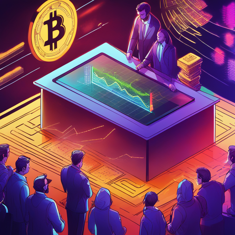 hand-drawn digital illustration, Artstation HQ, digital art, futuristic financial analysis with cryptocurrencies, detailed, vibrant colors, abstract background, trending on Artstation, modern financial market dynamics, digital illustration, professional analysts observing crypto trends