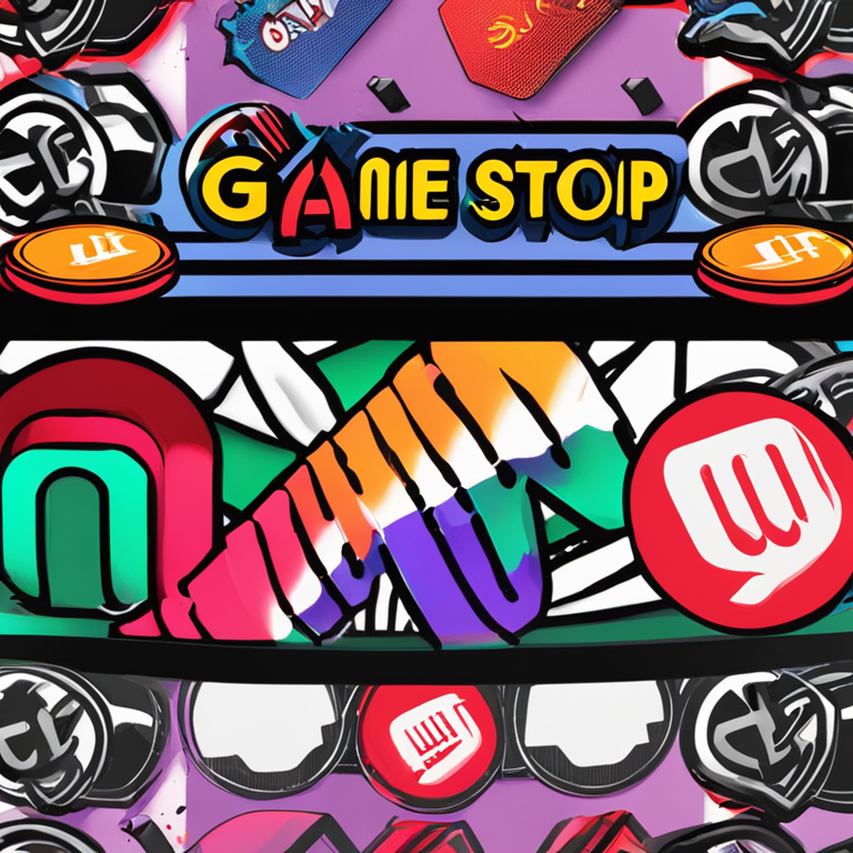 digital illustration of meme stocks represented with GameStop and AMC logos, featuring humorous elements, trending on Artstation, vibrant colors