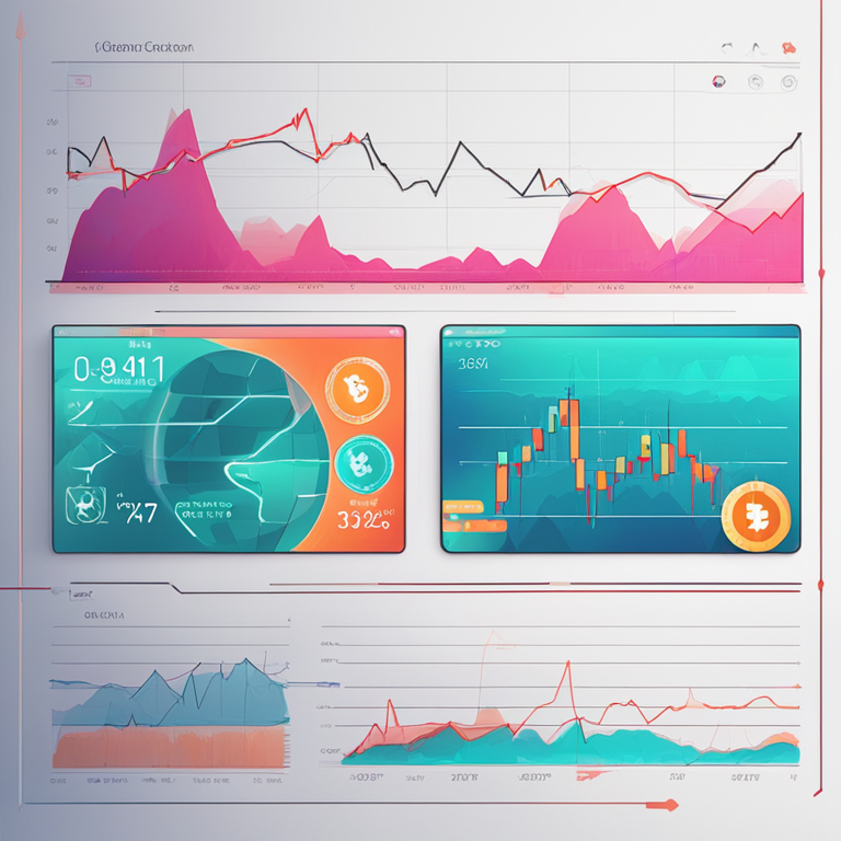 hand-drawn digital illustration, Artstation HQ, digital art, abstract representation of global market trends in cryptocurrency, dynamic line graphs, bullish and bearish indicators, modern and vibrant artwork