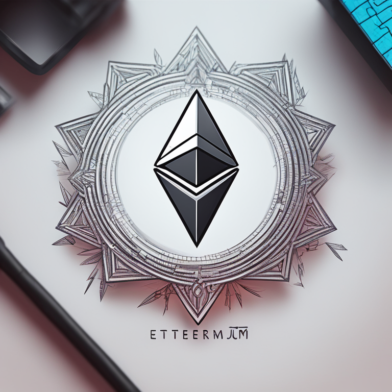 Ethereum cryptocurrency represented by iconic symbols, hand-drawn digital illustration, Artstation HQ, digital art