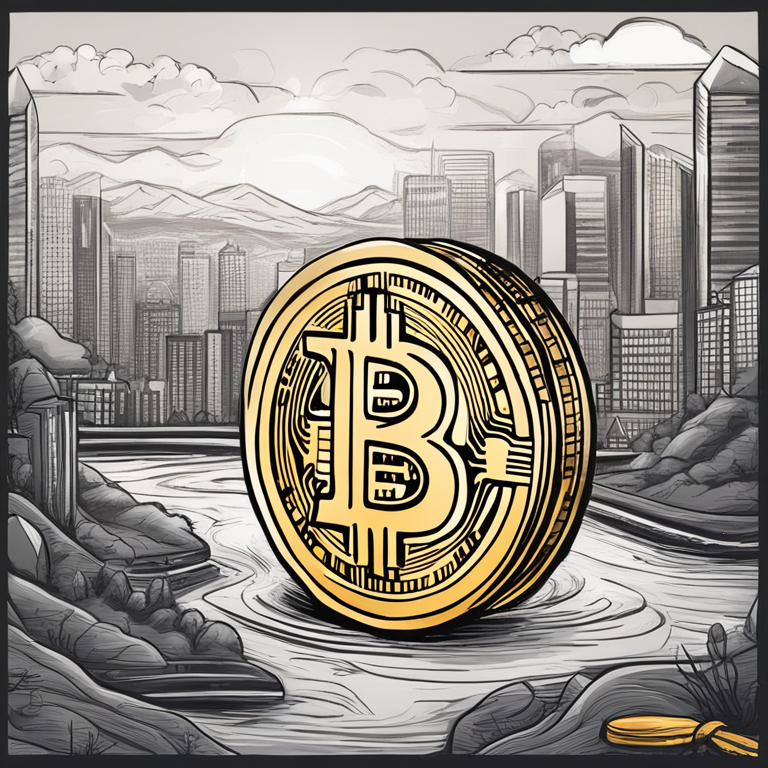 Artistic representation of financial inflow into Bitcoin ETF by Canadian banks, hand-drawn digital illustration, Artstation trending, modern financial landscape with crypto elements