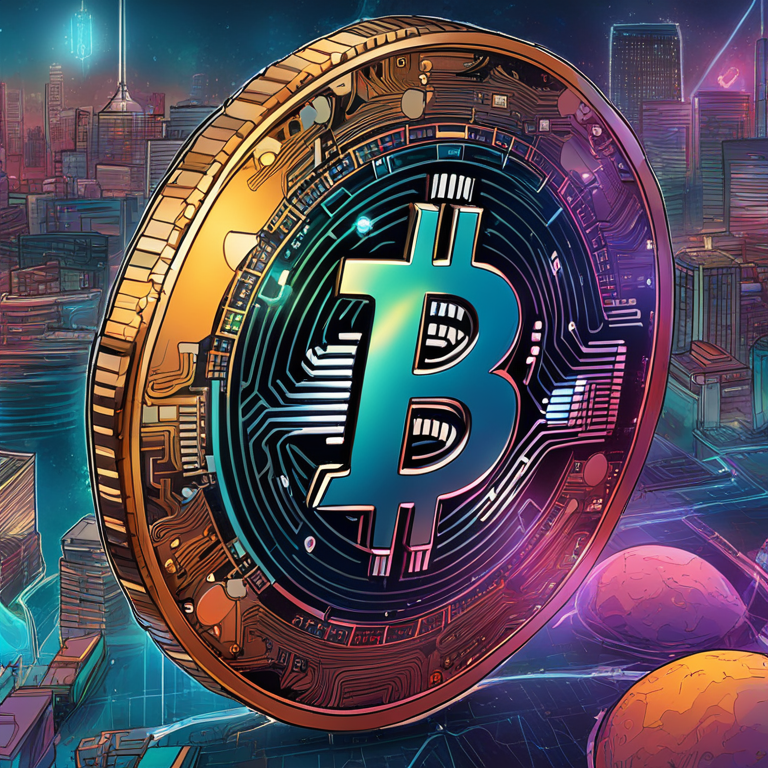 Detailed hand-drawn digital illustration of Bitcoin’s future potential, showcasing diverse market trends, Artstation HQ, digital art, vibrant colors with futuristic elements, chart rising dramatically