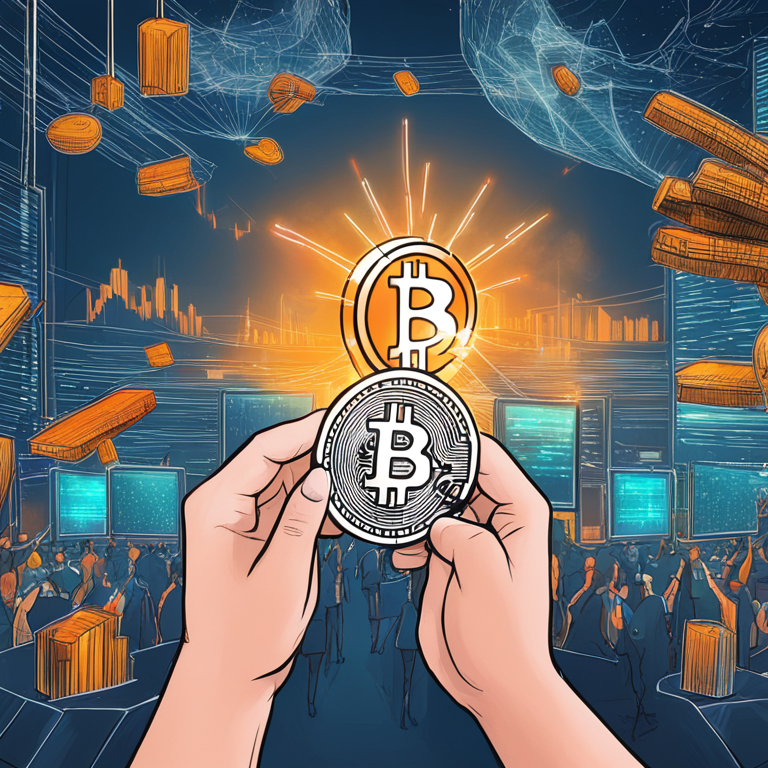 Digital art showing Bitcoin symbol and futuristic market growth, hand-drawn, Artstation HQ, trending illustration