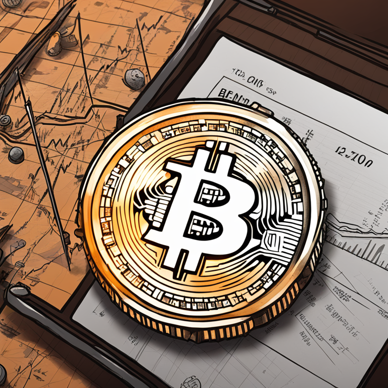 Digital artwork depicting historical Bitcoin market trends, financial chart, and forecast, hand-drawn Artstation HQ, trending illustration