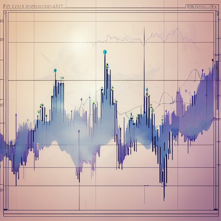 cryptocurrency fluctuation graph blending economic indicators and bitcoin logos, showing digital spikes and dips, hand-drawn digital illustration, Artstation HQ, digital art