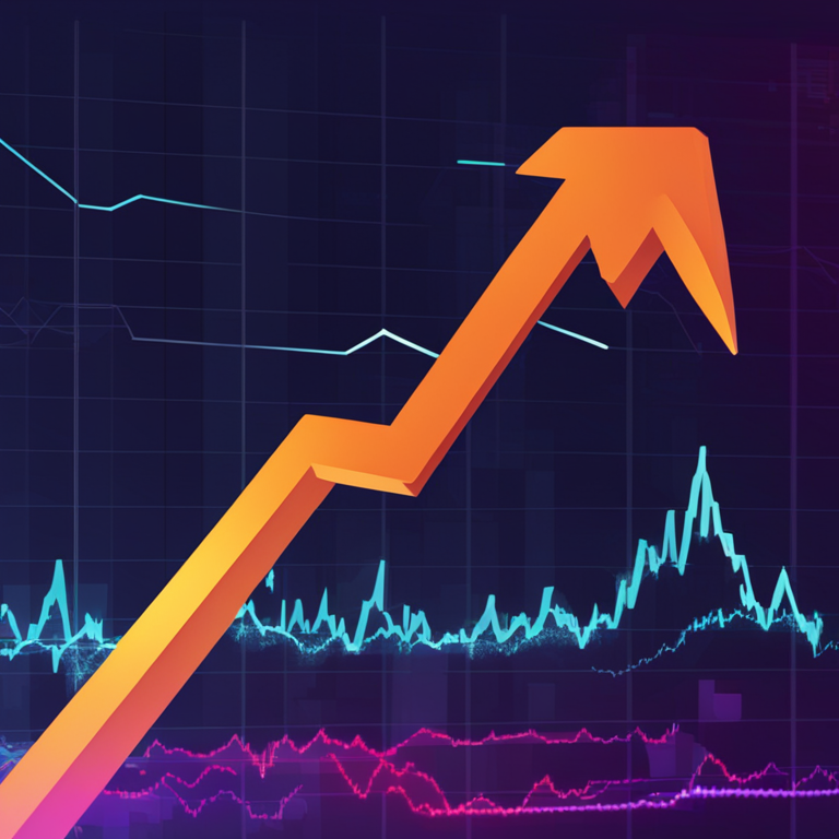 Stylized digital artwork of Bitcoin ETF performance chart with arrows pointing upwards, Artstation HQ, digital art, sleek and vibrant, convey recent market upturn