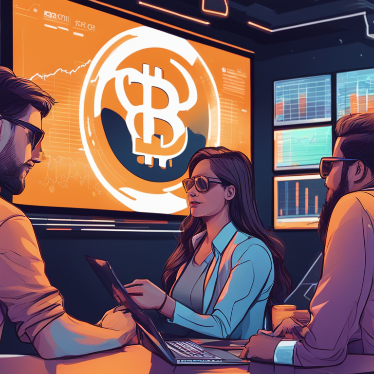 hand-drawn digital illustration of Bitcoin Cash investors showing optimism, Artstation HQ, digital art scene with people analyzing charts, dynamic and modern styling with futuristic financial graphics