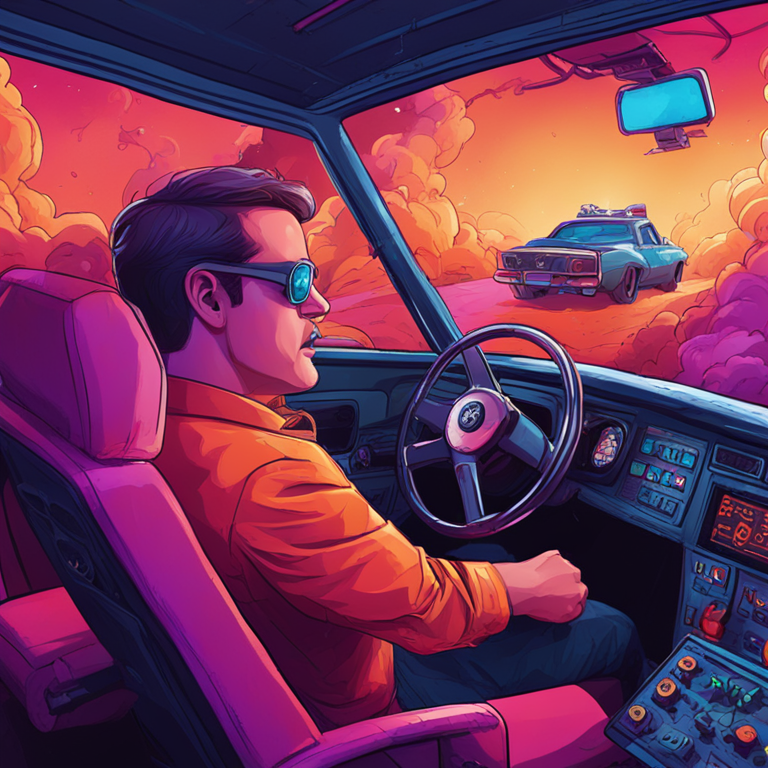 A humorous digital illustration of the SEC 'sleeping at the wheel' while FTX disaster occurs in the background, Artstation HQ, vibrant colors, whimsical, modern magazine style