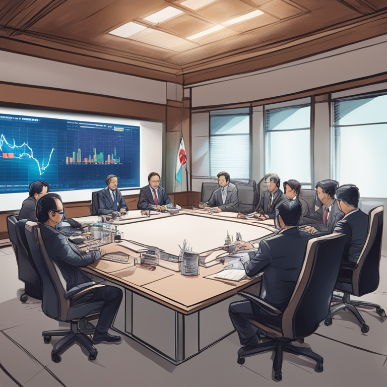 digital illustration of a global financial network in Malaysia with key officials in a meeting scene, hand-drawn digital illustration, Artstation HQ, digital art