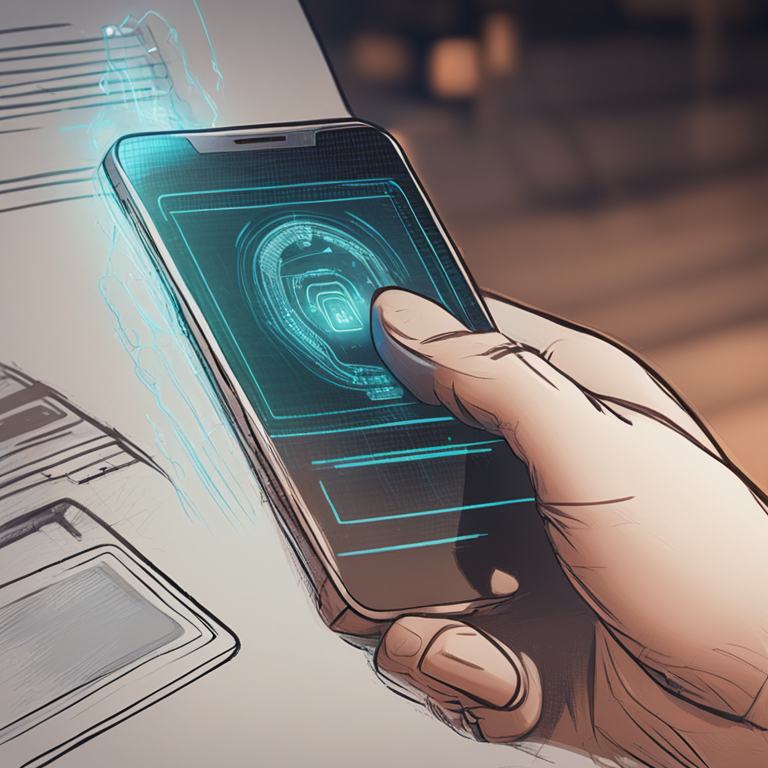 Digital representation of biometric scanning using high technology, hand-drawn digital illustration, Artstation HQ, digital art