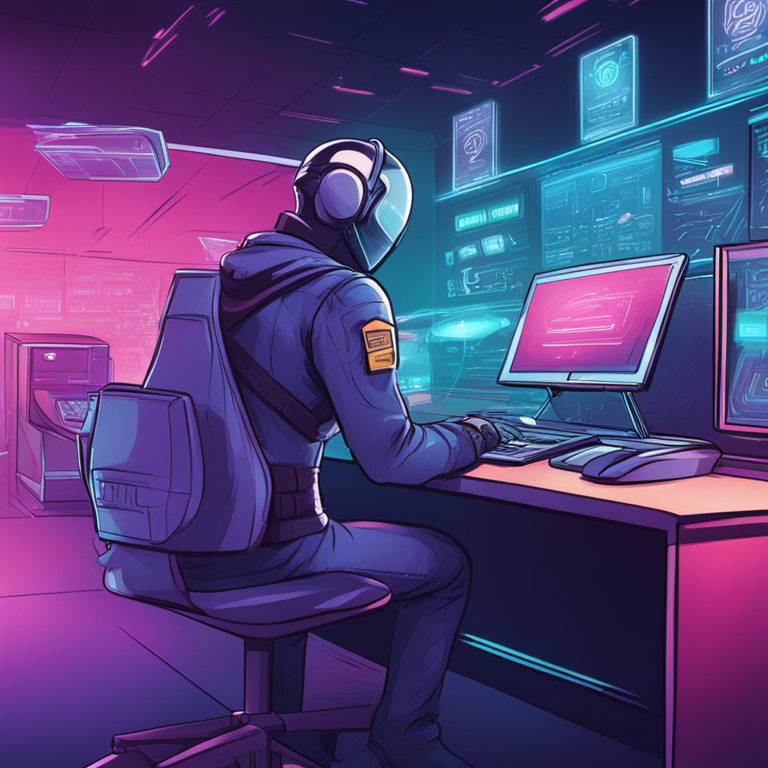 Comic-style digital illustration featuring futuristic security for online transactions, hand-drawn digital illustrations, Artstation HQ, vibrant and sleek, with humorous touch