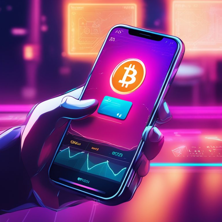 a futuristic digital wallet interface on a high-tech smartphone, showing secure crypto transactions, hand-drawn digital illustration, Artstation HQ, digital art, sleek, modern, vibrant colors