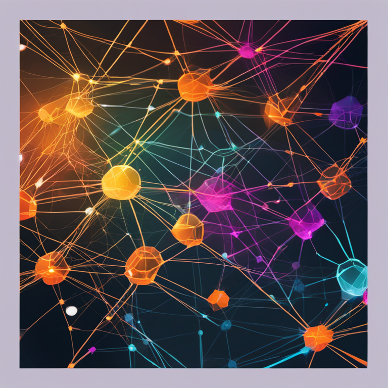 hand-drawn digital illustration of overlay networks concept in blockchain, Artstation HQ, digital art, virtual pathways, interconnected network nodes, trending on social media, modern and sleek design, vibrant colors