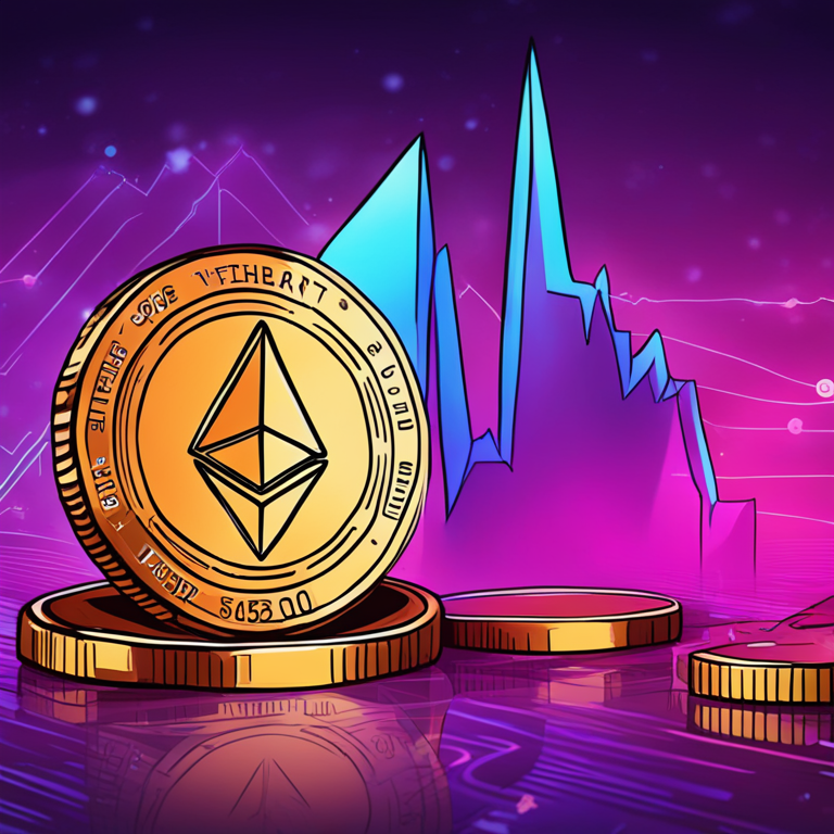 hand-drawn digital illustration of Ethereum price charts showing a decline, Artstation HQ, digital art, vibrant colors, realistic graphical overlay, financial data