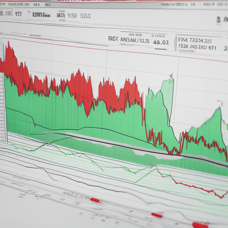 hand-drawn digital illustration of Ethereum technical analysis chart, Artstation HQ, digital art, featuring MACD and RSI indicators, complex graphs with red and green lines, sleek and modern financial dashboard, detailed market analysis, minimalist design