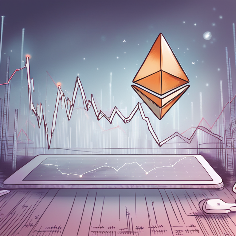 Hand-drawn digital illustration of a bearish Ethereum trend chart with market indicators, digital art, Artstation HQ