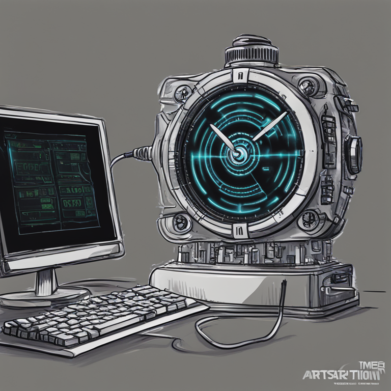 Hand-drawn digital illustration of a cyber attack timer, Artstation HQ, digital illustration