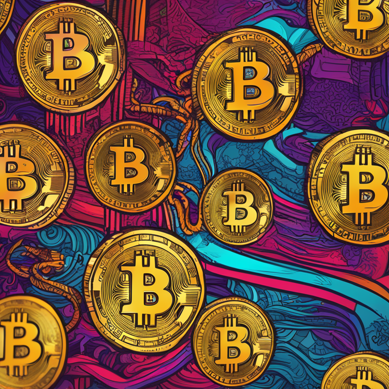 Hand-drawn digital illustration of Bitcoin and US dollar symbols, Artstation HQ, digital art, abstract, vibrant colors, financial markets