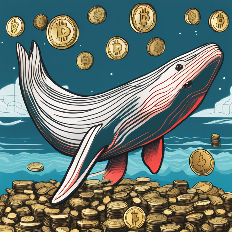 Hand-drawn digital illustration symbolizing whale accumulations of Tron cryptocurrency, large digital whales swimming around coin stacks, Artstation HQ, digital art