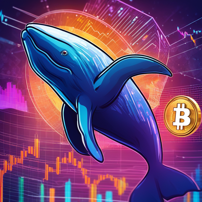 Cryptocurrency trading shift representation, hand-drawn digital illustration, Artstation HQ, digital art, large investors, digital whale, abstract trading platform with vibrant graphs and indicators