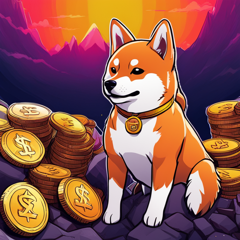 hand-drawn digital illustration of Shiba Inu coin experiencing massive price growth, chart going upwards, vibrant colors, digital art, Artstation HQ