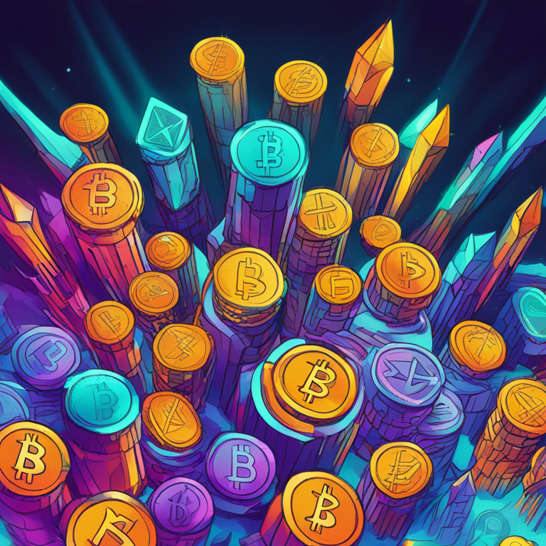 Hand-drawn digital illustration of a cryptocurrency spike in value, Artstation HQ, high-tech style, vibrant colors, digital art