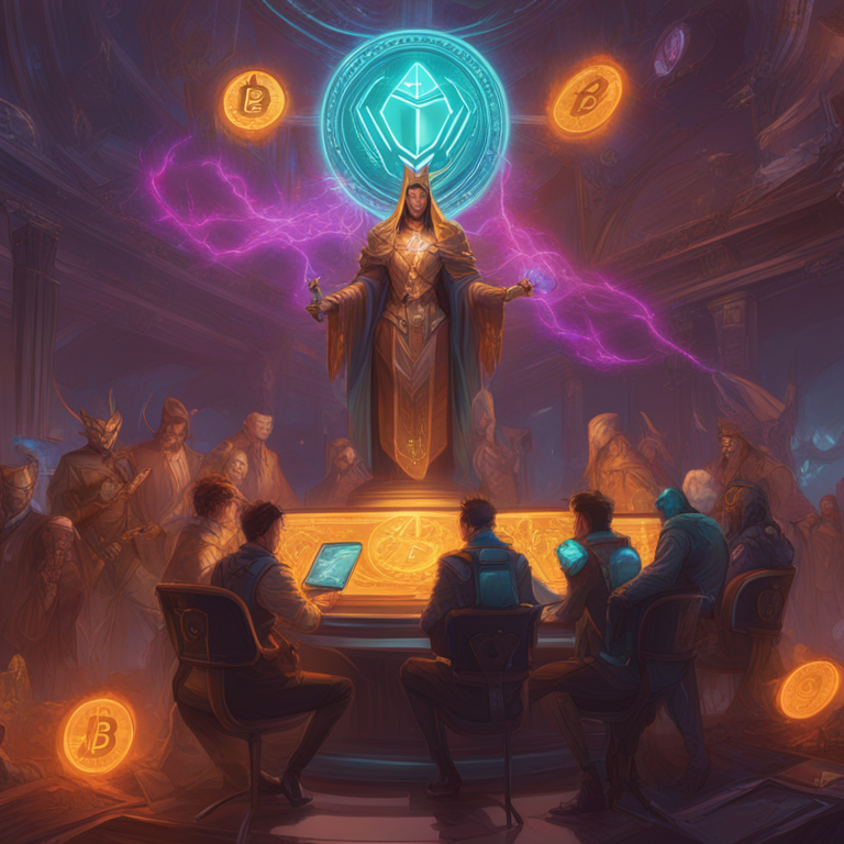 A digital illustration showing cryptocurrency exchanges compliance process, bright colorful Artstation HQ style, art by Peter Mohrbacher and Donato Giancola