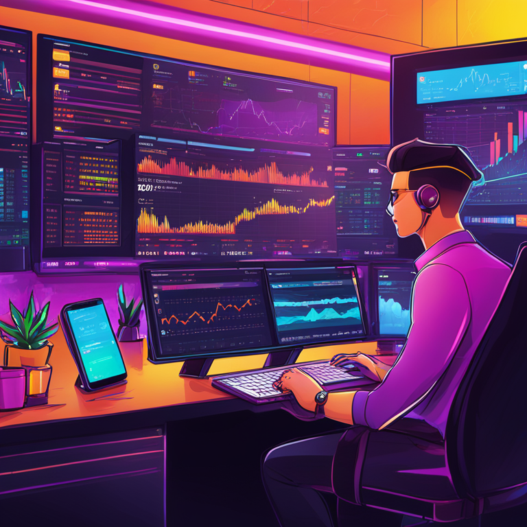 A sleek digital illustration showing the Binance trading platform with a vibrant crypto market display. This hand-drawn digital artwork features modern, detailed design elements and professional execution, similar to high-quality works seen on Artstation HQ.