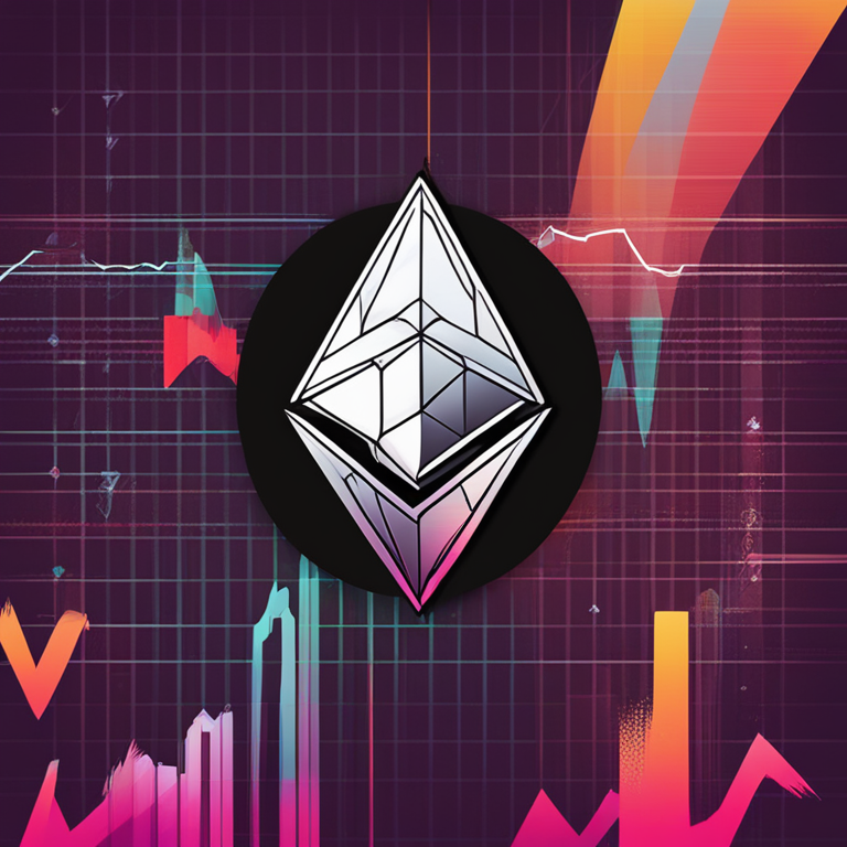 hand-drawn digital illustration, Artstation HQ, digital art, depiction of Ethereum symbol with a bullish trend graph in the background, vibrant colors, sleek design, in the style of a trendy magazine publication